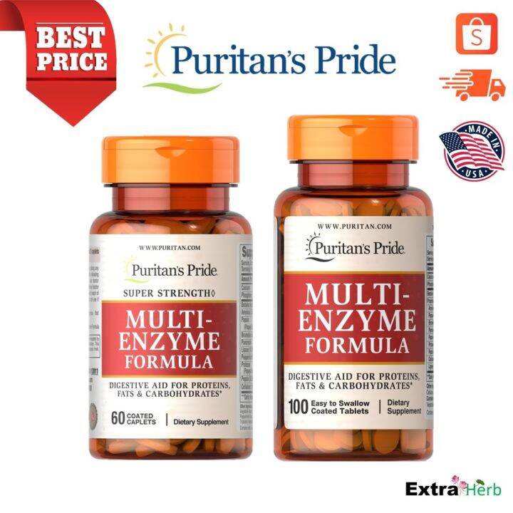 New เอนไซม์ช่วยย่อยอาหาร Multi Enzyme ขนาด 60 และ 100 Caplets [puritan S Pride] Th