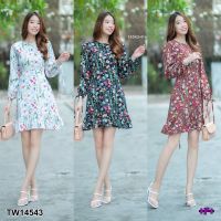 TW14543 เดรสแขนยาวชายระบายลายดอก  Mens long sleeve floral print dress