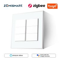 Zemismart Tuya 6 Gangs Zigbee สวิทช์ไฟติดผนังอัจฉริยะ4X4สวิตช์ปุ่มกดเป็นกลาง Alexa Google Home รีโมทคอนโทรล