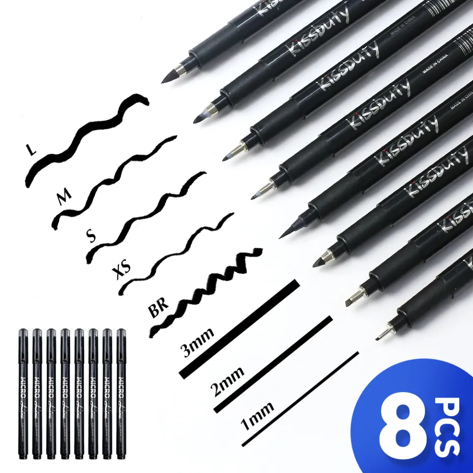 Calligraphy Hand Lettering Pens, Pigment Liner Micron Pen Set , 8 Size  Caligraphy Brush Pens Art Supplies for Sketching Drawing