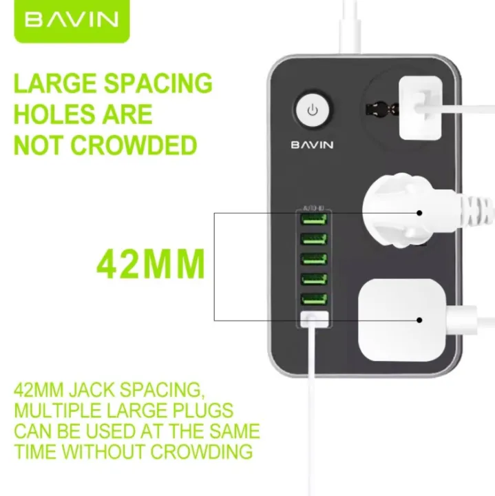 BAVIN Original Universal Extension Power Cable Cord Charger w/ 3 Power