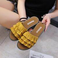 Wear flat slippers outside womens summer fashion 2021 new out net red sweet lotus leaf Sandal