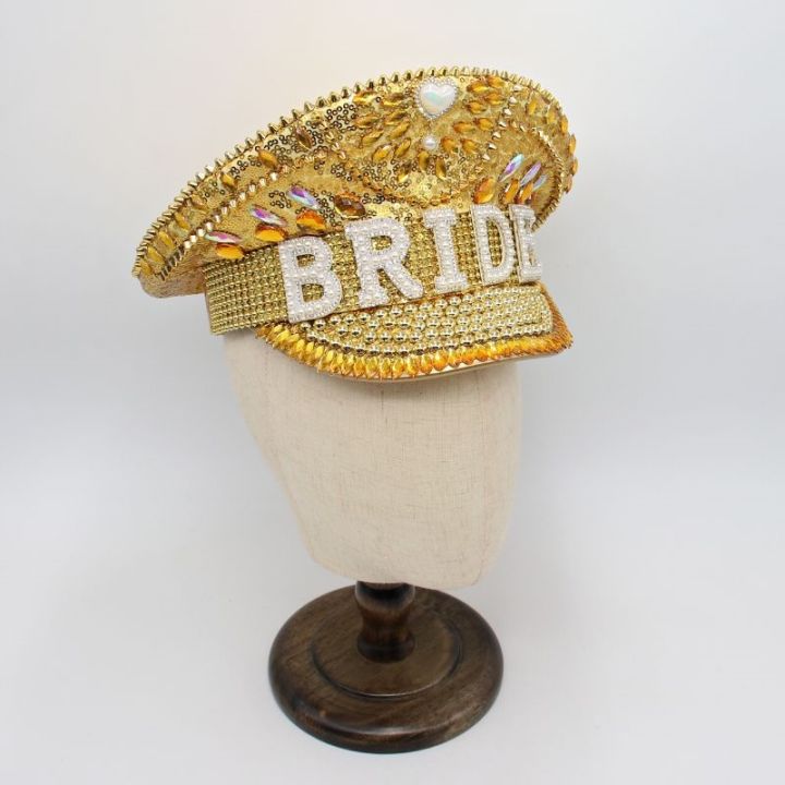 แฟชั่น2023-หมวก-bachelorette-rhinestone-กับหมุดย้ำทองคำปักเลื่อมของบุคคลหมวกปาร์ตี้
