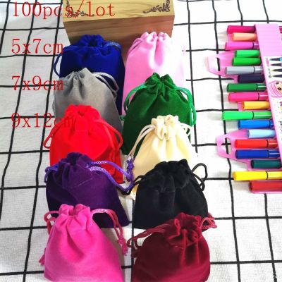 100 Pcs/Lot Velvet Drawstring Bags Jewelry Package Bags Velvet Gift Bags Christmas Wedding Packaging Gift Bags small Pouches