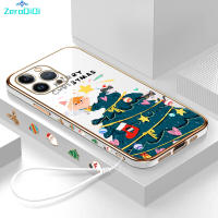 เคสโทรศัพท์ ZeroQiQi สำหรับ iPhone 15 Plus 15 Pro 15 15 Pro Max กรอบลายขอบสี่เหลี่ยมต้นการ์ตูนคริสต์มาสชุบเคสโทรศัพท์นิ่มสุดหรู