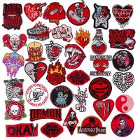 Red Skull Patch Iron On Patches For Clothing Thermoadhesive Patches On Clothes Skeleton Embroidery Patch For Clothing Stickers