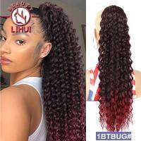 Deep Wave ผมหางม้าต่อผมสังเคราะห์ Charming Hairnet หางม้าผู้หญิงสาวปาร์ตี้เทศกาล Curly Wave Hairpiece 16 22Inc