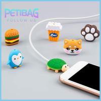 PETIBAG 1Pc มีประโยชน์ พีวีซี การ์ตูน สำหรับ iPhone ตัวป้องกันสาย USB ที่บังลม สายข้อมูลกัด เคสสายไฟ