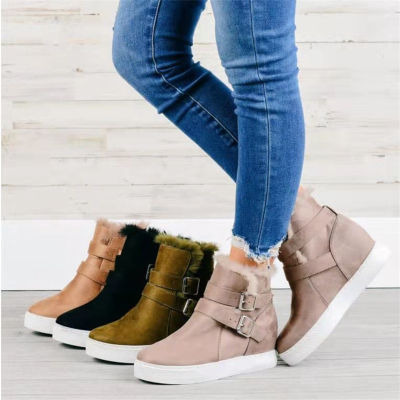 Fur Women Winter Shoes Warm Plush Flats Botines Ladies Short Boots Zapatos De Mujer Zapatos Chaussures Plates Snow Boots Woman