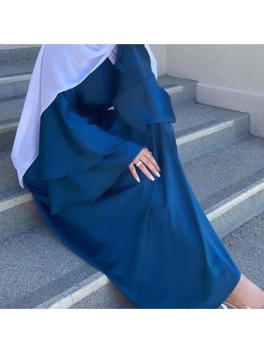 รอมฎอนอี๊ดผู้หญิง-maxi-d-ress-สองชั้น-f-lare-แขนยาว-a-baya-มุสลิม-k-aftan-เข็มขัดสีทึบซาตินเสื้อคลุมพรรคชุด