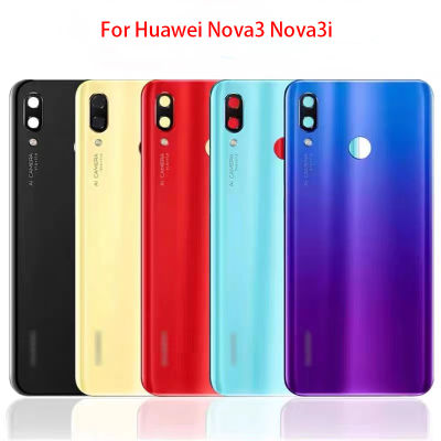 สำหรับ Huawei Nova3 Nova3I / Nova 3 3i ฝาครอบหลังกระจกแบตเตอรี่คลุมพร้อมโลโก้และกาวสำรองกรอบเลนส์เคสหลัง
