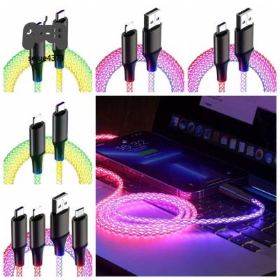 SEJUE4373สายชาร์จเร็ว RGB สายชาร์จเร็ว66W 6A ระบบแสดงเลเซอร์สีสายเรืองแสงสาย USB ประเภท C ไมโคร USB /Usb ชาร์จโทรศัพท์มือถือ