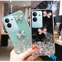 เคสโทรศัพท์สต็อกพร้อมส่งสำหรับ VIVO V29 Y27 Y36 Y78 Y02 Y02A Y02T V27 V27e V25 Pro V25e 4G 5G เคสสมาร์ทโฟนกากเพชรส่องแสงเป็นประกายระยิบระยับดาวระยิบระยับพื้นที่ฝาครอบหลังซิลิโคนกับคริสตัลผีเสื้อเชือกมือ VIVOY78เคสโทรศัพท์ TPU