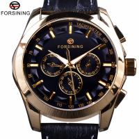 ZZOOI Forsining 2017 Retro Fashion Designer Three Dial Decoration Genuine Leather Golden Men Luxury Brand Automatic Mechanical Watches