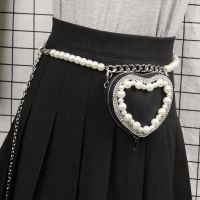 Xiuya Small Heart Waist Bag For Women 2022 Pearl Chain Shoulder Messenger Bag Flash Diamond Coin Purse Decorative Womens Belt