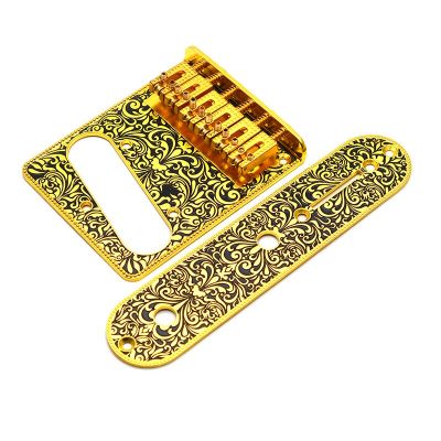 6 String Roller Saddle Bridge and Control Plate  for TL Electric Guitar with Carving Decorative Pattern Strings Through Bridge