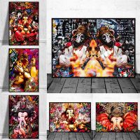 Ganesha ผ้าใบภาพวาดช้างสีโปสเตอร์สำนักงาน Wall Art ห้องนั่งเล่นตกแต่งบ้าน Picture