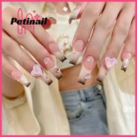 PETINAIL 24ชิ้น/กล่องสไปซ์สาวๆสีชมพูดำไล่ระดับสีเล็บปลอมยาวคลุมทั้งหมดกดบนเล็บแบบใช้ซ้ำได้เล็บปลอมบัลเล่ต์