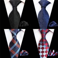 Fashion Plaid Ties for Men Neck Tie Set 8cm Paisley Silk Tie and Pocket Squares Sets Green Blue Mens Neckties Wedding suit A024 Cable Management