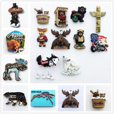 ♚❡✚ USA Alaska 3D Cartoon Bear Milu deer Fridge Magnets Tourism Souvenir Refrigerator Magnetic Sticker Collection Gift