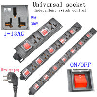 รางปลั๊กไฟ PDU ตู้แร็คเครือข่าย 1U หน่วยจำหน่ายไฟฟ้า Universal socket independent switch 2m extension line 1-13AC ปลั๊กสามตา