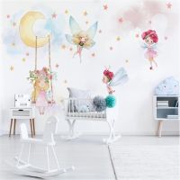 【CW】 Milofi customized large wallpaper mural modern minimalist hand painted cute girl children  39;s room background wall