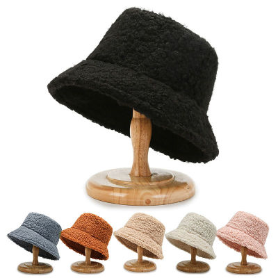 [hot]Unisex Winter Warm Bucket Hats Lamb Wool Faux Fur Fisherman Caps Women Thicken Plush Hats Outdoor Keep Warm Fishing Caps