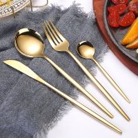 30Pcs Gold Dinnerware Set Stainless Steel Steak Knife Fork Coffee Spoon Teaspoon Flatware Dishwasher Safe Kitchen Tableware Set