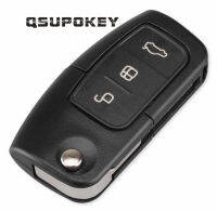 QSUPOKEY กุญแจรีโมทรถยนต์สำหรับ Ford Focus Flip Remote Key 3ปุ่ม433MHZ พร้อมชิป4D60