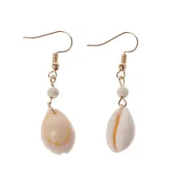 ธรรมชาติที่เรียบง่าย Cowrie Shell Hook Dangle ต่างหูรูปหยดน้ำสำหรับแฟชั่นสำหรับผู้หญิงเครื่องประดับ