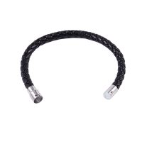 3X Stainless Steel Leather Bracelet, Braided Leather Bracelet, for Men Women, Black - Width 6mm - Length 18cm