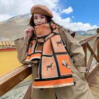 {Warm scarf}2022แบรนด์หรูแคชเมียร์ผ้าพันคอฮิญาบผู้หญิงม้าพิมพ์หนาฤดูหนาวที่อบอุ่นผ้าห่มหญิงผ้าคลุมไหล่ห่อ Bufanda