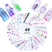 【LZ】 49pcs 3D Nail Slider Black Dandelion Bow Flower Sticker Summer Flamingo Decals Manicure Set for Nail Art Decorations