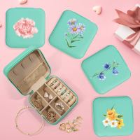 PU Leather Travel Jewelry With Flowers, Bridesmaid Gifts ของขวัญวันเกิดสำหรับเด็กหญิงและสตรี-T-Blue