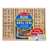 [หมึกล้างออก 70ชิ้น] รุ่น 30118 สแต๊มป์ ABC &amp; 123 แผ่นกิจกรรม 25 แผ่น Melissa &amp; Doug Deluxe Wooden Stamp Set ABC &amp; 123 รีวิวดีใน Amazon USA 70 ชิ้น หมึก non-toxic กล่องไม้ ของเล่น