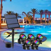 T-SUN Solar Underwater Pond Lights Waterproof Submersible Lamps Projector Light for Garden Pool Pond Yard Landscape Underwater