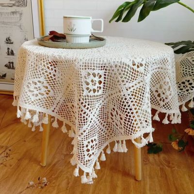 Pastoral Style Crochet Tablecloth Lace Hollow Table Cloth for Kitchen Wedding Dining Room Decoration Round Table Cover 식탁보 테이블보