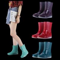 แฟชั่น RainBoots รองเท้าน้ำของผู้หญิงหลอดสั้นขนแกะที่อบอุ่นลื่นรองเท้าฝนรองเท้าน้ำครัวล้างรถรองเท้ายาง ~