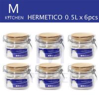 M Kitchen ขวดโหลแก้วฝาล็อค HERMETICO 0.5L ฝาไม้ จำนวน 6ใบ