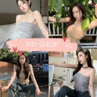 DD SHOPพร้อมส่ง 11541 เสื้อเกาะอกไหมพรม ดีทเลปลายปล่อยระบายสามเหลี่ยม -C