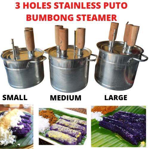 EASY TO USE 3 HOLES PUTO BUMBONG STAINLESS STEAMER WITH WOOD HULMAHAN HIGH QUALITY BEST FOR