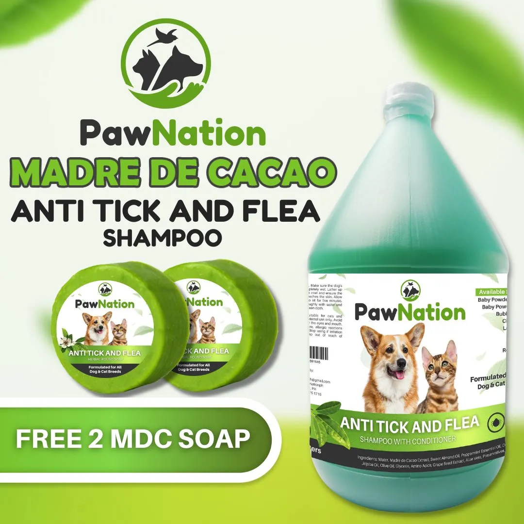 Pawnation Madre De Cacao Pet Refreshing Shampoo 1 Gallon Baby Powder Green  Scent With Free Soap For Dogs And Cats Anti Ticks & Fleas And Reduces Itch  Detangles Fur Cleanses Moisturizes Dry