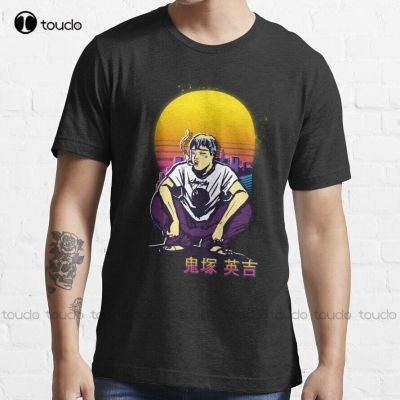 Gto - Eikichi Onizuka Retrowave Trending T-Shirt White On Down&nbsp;Shirt&nbsp;Cotton Outdoor Simple Vintag Casual Tee Shirts