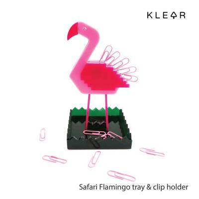 KlearObject Safari Flamingo tray&amp;clip holder ที่เก็บคลิปหนีบกระดาษ กล่องเก็บอุปกรณ์บนโต๊ะทำงาน ติดแม่เหล็กอะคริลิค เก็บคลิปหนีบกระดาษ ที่เก็บคลิป