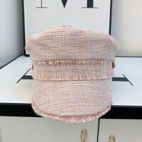 08-708552546 autumn Classic fabric tassels Metal buckle color plaid leisure lady Octagonal hat men women visors cap