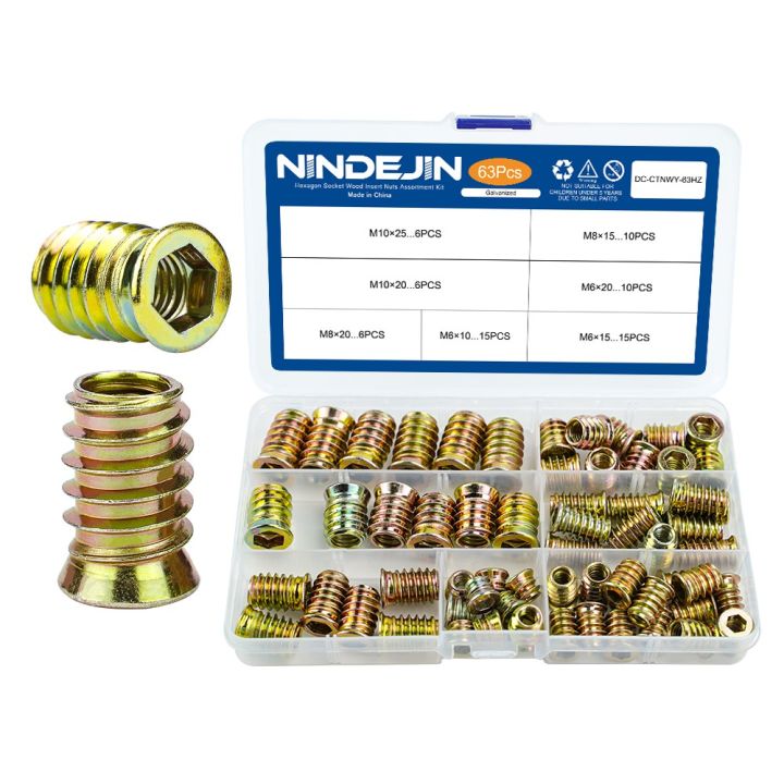 nindejin-อุปกรณ์เชื่อมต่อสกรูเกลียวคาร์บอน-m6-m8-m10-63-ชิ้นสําหรับเฟอร์นิเจอร์ไม้