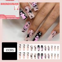 BRENDONAN 24pcs ความยาวยาว เล็บปลอมฮาโลวีน ฝาครอบเต็มรูปแบบ สวมใส่ได้สวมใส่ได้ เล็บฟักทองเล็บ เสื้อลายตลก ถอดออกได้ บัลเล่ต์เทียมเล็บปลอม ผู้หญิงผู้หญิงผู้หญิง