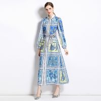 Ladies New Dress Real Shot Spot Spring New Single-Breasted Lapel Long Sleeve Loose Printed Shirt Dress