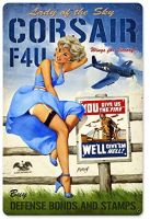 Maizeco Corsair F4U Pinup Girl Metal Tin Signs 16 x 12 Inch Plaque Poster Wall Decor Sign for Man Cave Tavern Restaurants Pub Beer Home Novelty