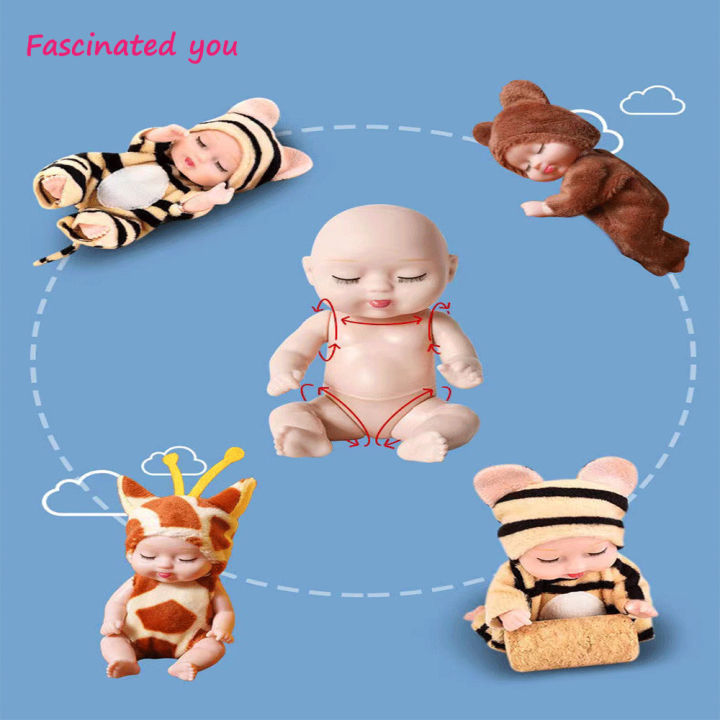 new-11cm-mini-reborn-baby-doll-body-can-be-bathed-sleeping-baby-cartoon-animal-clothes-lifelike-simulation-baby-diy-dress-up